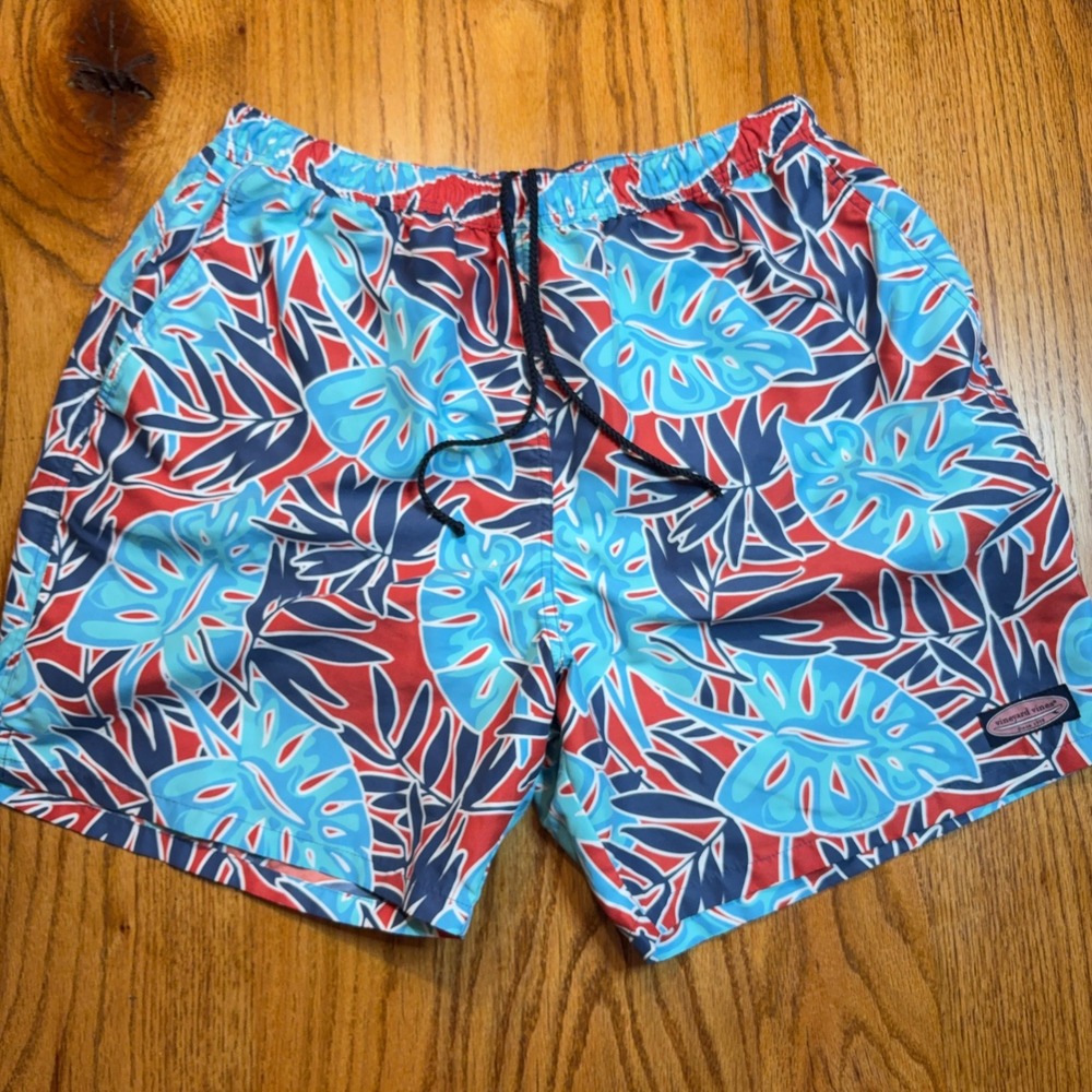 Vineyard Vines Swim Trunks Mens XL Blue Red Tropical Floral Board Shorts Lined